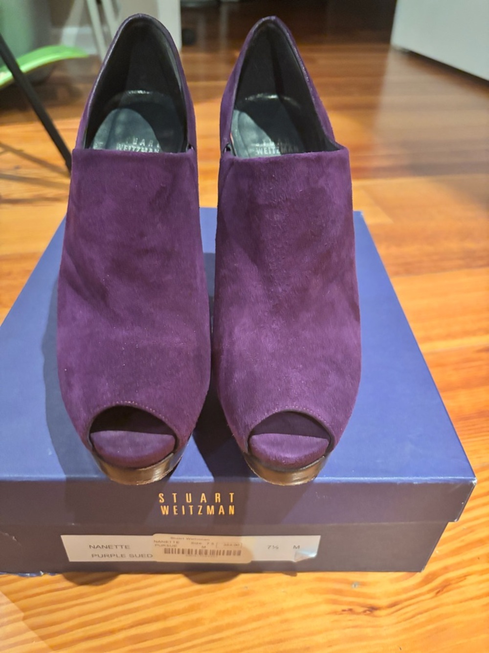 Stuart Weitzman Purple Suede Peep-Toe Bootie